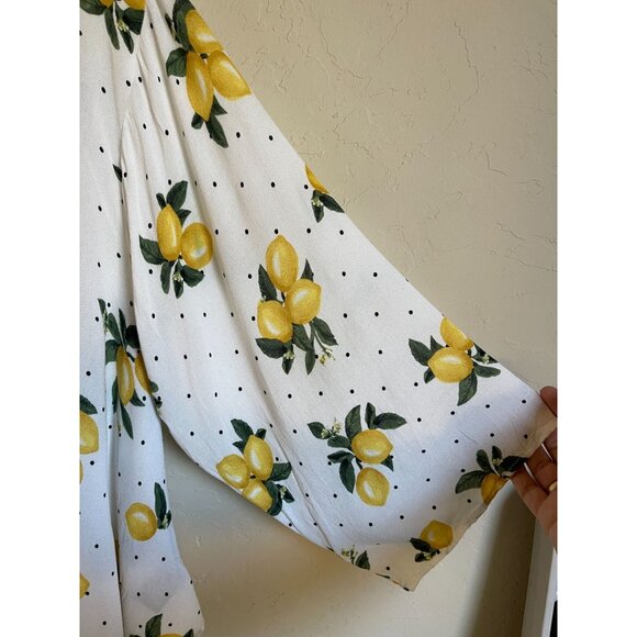 TORRID Size 00/0 White Lemon Citrus Fruit Polka Dot Kimono Wrap - Picture 7 of 9